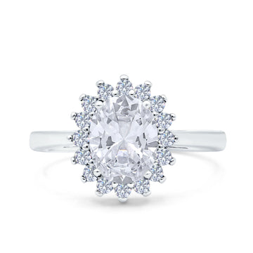 14K White Gold Halo Art Deco Oval Wedding Ring Simulated Cubic Zirconia Size-7